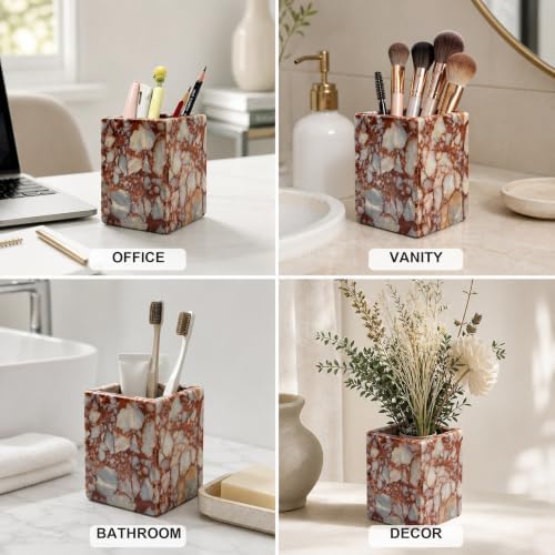 Natural Calacatta Red Marble Makeup Brush Holder, Pen Holder - Image 6
