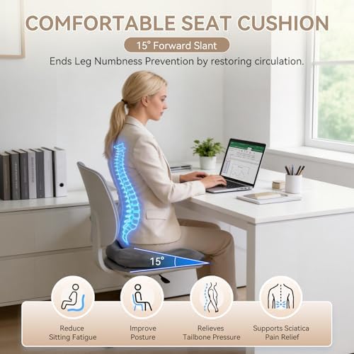Memory Foam Seat Cushion with Pressure Relief for Office Chair, Car, Wheelchair, and Sofa, Doctor Recommended Orthopedic Cushion for Tailbone Pain, Sciatica, Hip Back Support, Non Slip, Grey - Image 2