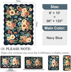 DUKINO 8x10 Area Rug for Living Room, Soft Floral Washable Rug, Navy Blue - Image 2
