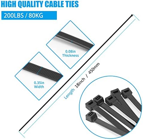 Armpow 18 inch Black Zip Ties Heavy Duty 200 PACK, 220 LBS Ultra Exclusive Strong Plastic Wire Ties, Large Cable Ties Extra Long Tie Wraps, Indoor and Outdoor UV Resistant - Image 2