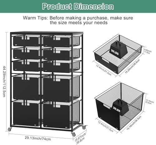 EasyPAG Rolling Storage Cart With 10 Drawers, Metal Craft Organizers with Wood Tabletop for Home, Letter/Legal Size Rolling File Cart for Office, Classroo and Dorm, Black - Image 2
