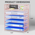 Pink Paper Organizer for Desk with Handle, 6-Tier - Image 2
