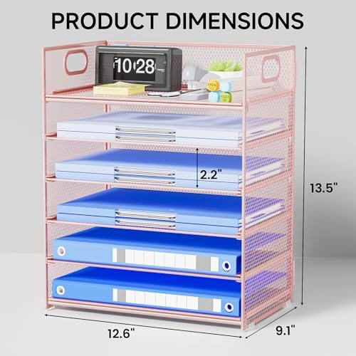 Pink Paper Organizer for Desk with Handle, 6-Tier - Image 2