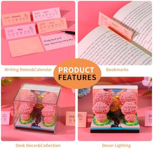 Time Piece Calendar 2027 Desk Calendar with LED Light 3D Tear-away Paper Carving Art Memo Pad Notepad Gift for Christmas Housewarming Desktop Decoration (Peach forest) - Image 3