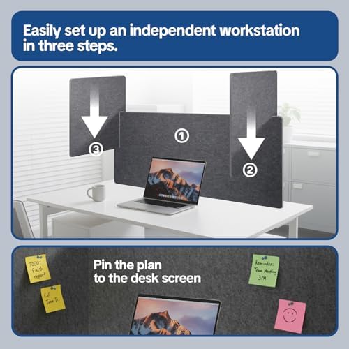 Desk Divider Privacy Screen 3 Panel Sound Absorbing - 47.2”x 23.6”x 19.7” Freestanding Acoustic Partitions for Office, Noise Reducing Panels for School, Home, Library,Dark Grey - Image 6