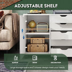 5-Drawer Wood Drawer Cabinet, Office Storage Cabinet with Adjustable Shelf & Wheels, Printer Stand for Home Office, White, 15.7" D x 30.7" W x 25.4" H - Image 6