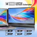 domyfan 14" Laptop Screen Extender, FHD 1080P IPS Dual Laptop Monitor Extender, HDMI/USB-A/Type-C Plug and Play for Windows, Mac, Chrome, Android, Xbox, Switch, PS5, Work with 13.3”-17” Laptops - Image 2