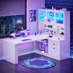 SEDETA L Shaped Corner Gaming Desk with 3 Wood Drawer and Large Bookshelf by SEDETA
