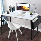 Lufeiya Computer Desk White Writing Table for Small Spaces Home Office 39 Inch Modern Study PC Desk with Storage Bag Hook, White Black - Image 2