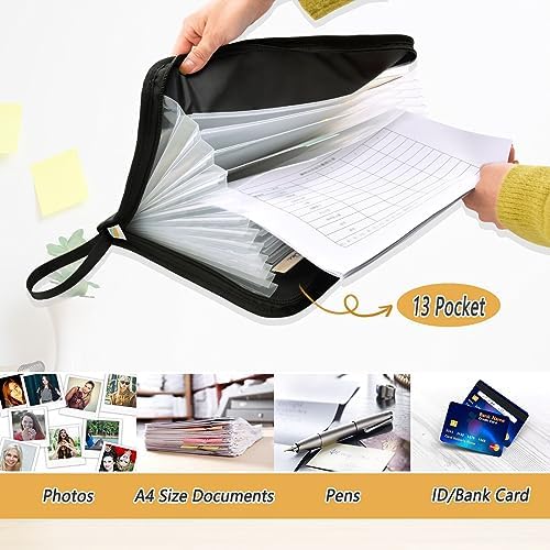 13 Pockets Expanding File Folder with Zipper Closure, Kitchen Icon Sets Recipe Accordion File Folder with Sticky Labels, Letter Size A4 Papers Expandable File Document Organizer - Image 5