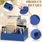 Wood Mail Organizer Countertop,Farmhouse Desk and Kitchen Countertop Storage, Letter Sorter, Desk Mail and Bill Organizer, Desktop File and Paper Holder (Blue) - Image 3