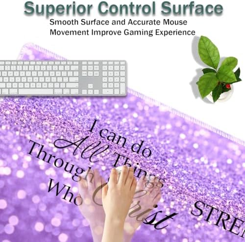 31.5"x 11.8" Oversized Gaming Mouse Pad Set, Ergonomic Keyboard and Mouse Wrist Rest + Cup Holder, Non-Slip Desktop Pad, Suitable for Home and Office Use, Purple Glitter Quote Philippians 4-13 - Image 4