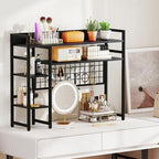 Tangkula Desktop Bookshelf for Computer Monitor Up to 32”, Countertop Storage Hutch with 4 Open Shelves, Grid Panel, 6 Hooks, Anti-tip Device, 4-Tier Desktop Shelves for Home Office Dorm, Black - Image 5