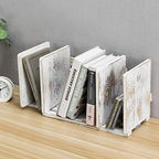 MyGift Rustic Expandable Whitewashed Wood Desktop Bookshelf/Adjustable Tabletop Book Holder Organizer Rack - Image 6