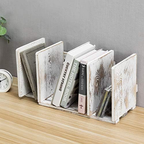 MyGift Rustic Expandable Whitewashed Wood Desktop Bookshelf/Adjustable Tabletop Book Holder Organizer Rack - Image 6
