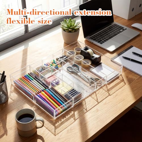 Briwooody Clear Acrylic Drawer Organizer Expandable,10 Compartments,Medium - Image 3