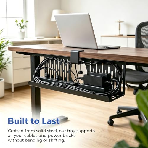 Under Desk Cable Management Tray, Cord Organizer for Desk Cable Management Tray Under Desk with Clamp for Home Office, Standing Desk (2Pack Black) - Image 5
