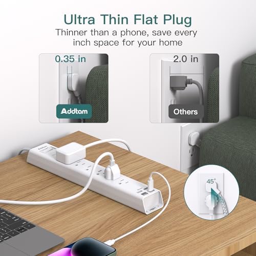 25ft Extra Long Power Strip Surge Protector, 6 Outlets and 4 USB Ports - Image 6
