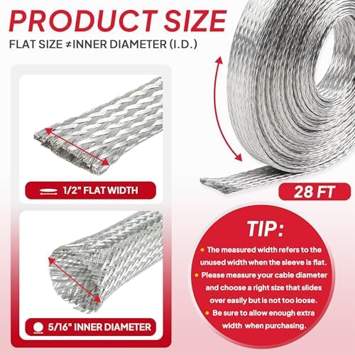 Tinned Copper Braid Cable Wire Shielding Sleeve 1/2 in Wide(0.32 ID)-28ft - Image 2