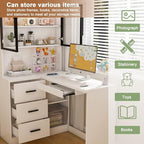 43.3" White L Shaped Office Desk with Glass Cabinets and Drawers - Image 5