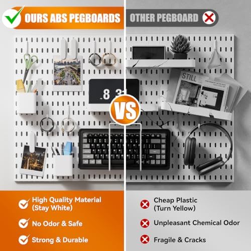 Pegboard Wall Organizer Set, 4 Pack 11"x11" No-Drill Peg Board Pannels with Hooks & Bins, Modular Wall Organization for Home, Office, Craft Room, Gaming Setup and Kitchen, White - Image 5
