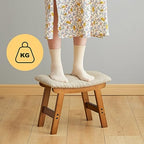 Foot Stool Ottoman Foot Rest Under Desk,Small Stool for Living Room, Bedroom and Kitchen (Brown Legs - Beige Stool Surface) - Image 4