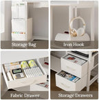 VENNQD Corner Desk with Drawers Shelves, Office Desk with Hutch, Triangle Corner Gaming Computer Desk with Storage Bag, Power Outlets and Hook for Home Office Workstation (White) - Image 4