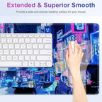 Large Gaming Mouse Pad Set, 4 in 1 Extended Keyboard Desk Mat with Wrist Rest, Computer Game Mousepad, Non-Slip Desk Pad Protector Easy Typing Pain Relief for Home Office I Anime Neon Street - Image 3
