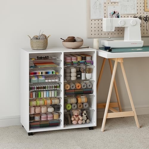 WOPITUES Mobile Storage Cabinet with 15 Clear Drawers, Modern White - Image 2