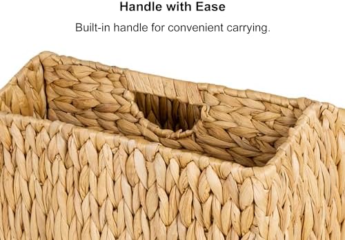 StorageWorks Hand-Woven Divided Magazine Basket, Rattan Magazine Holder, Natural Wicker Magazine Rack for Bathroom, Office, Water Hyacinth, 1 Pack - Image 3
