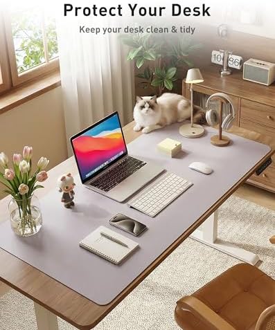 Aothia Faux Leather Desk Mat - Large Mouse Pad, Non-Slip PU Leather Blotter, Waterproof Writing Surface for Office and Home (Smoky Lavender, 63" x 17") - Image 3