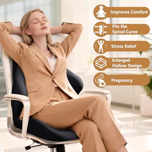 Seat Cushion with Back Support,Lumbar Support Pillow for Office Chair,office chair cushion for Sciatica and Hemorrhoid Relief,Tailbone Pain，Memory Foam Seat Cushion with L-Shaped Ergonomic Design - Image 4