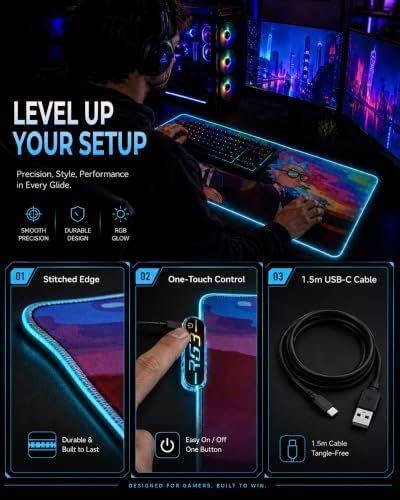 RGB Mouse Pad XXL Gaming Desk Mat 19 Light Modes, 35.4 x 15.7IN - Image 7