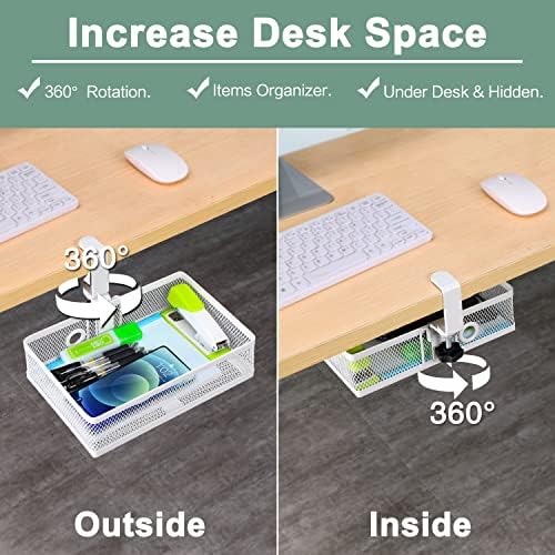 ROSYLINE Under Desk Storage Basket Hanging Drawer Tray, Clamp On Organizer - Image 3
