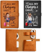Personalized Leather Cable Organizer Bag - Custom Travel Tech Pouch for Cords & Chargers, Electronics Organizer Case, Airport & Flight Essentials Ideal for Travelers - All My Charging Sh*t by Peties