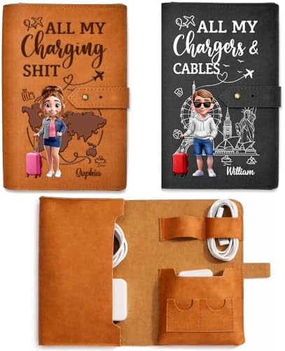 Personalized Leather Cable Organizer Bag - Custom Travel Tech Pouch for Cords & Chargers, Electronics Organizer Case, Airport & Flight Essentials Ideal for Travelers - All My Charging Sh*t by Peties