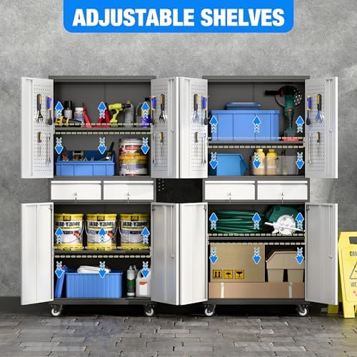 Aobabo Garage Storage Cabinet with 2 Drawers, Metal Storage Cabinet with Wheels for Garage Home,Assembly Required,Black&Silver - Image 5