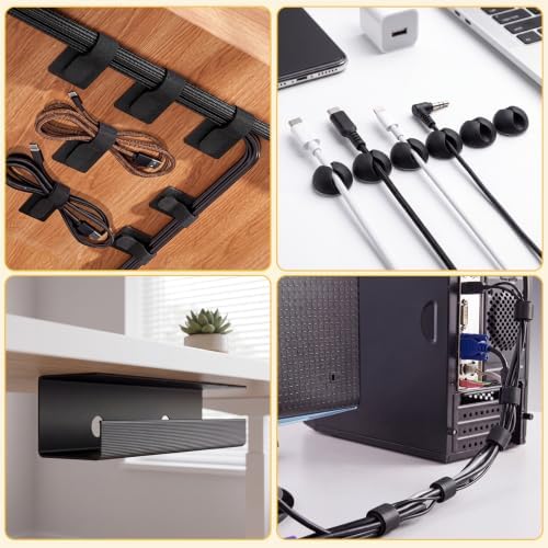 128 Pcs 15.75" Under Desk Cable Management Kit, Cord Organizer Desk Wire Management System, Wire Tray, Clips, Ties, Sleeve, Loom Tubing for Home Office, Gaming, TV, Computer Setup - Image 6
