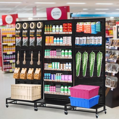 Eastern Tree Metal Pegboard Display Stand 2'x 5'with Base Plate, Pegboard Panels Display with Wheels, Peg Board Display Rack, Standing Pegboard Display with 30 Hooks - Black - Image 6