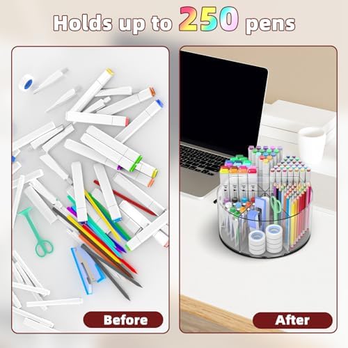 Absonic 250pcs Acrylic Pencil Holder Marker Organizer, Back to School 360-Degree Rotating Pen Holder, Crayon Organizers for Kids Pencil Organizer Caddy Art Supply Lazy Susan Organizer for Desk Office - Image 3