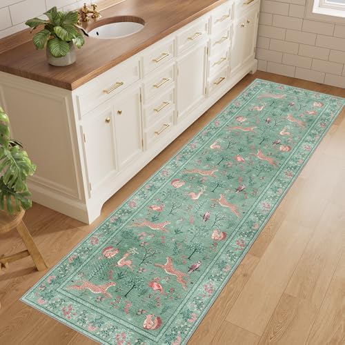 DUKINO 2x6 Runner Rug, Washable Animal Kitchen Rugs Non Slip, Teal - Image 4