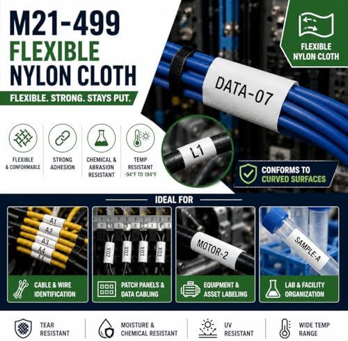 1 Pack Compatible with Brady M21-750-499 Nylon Label, Black/White, .75x16' - Image 4