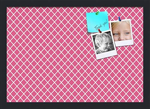 PinPix 20x14 inch Cork Bulletin Board. This Decorative Framed Pin Board Comes with Diamond Pattern in Hot Pink Design and Satin Black. Ideal for Home, Office Decor or School (PinPix-302) by PinPixBulletinBoards