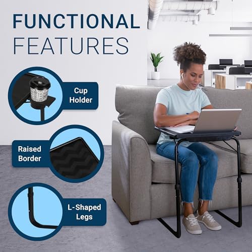 Table-Mate TV Tray Table | Portable Desk Folding Dinner Tray, Couch Table Trays for Eating Snack Food, Portable Laptop Desk, Bed Trays for Eating | Adjustable TV Trays with 3 Angles and Cup Holder - Image 5