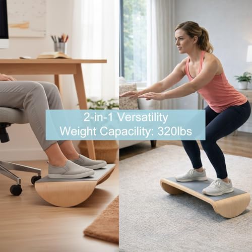 Wood Under Desk Footrest, Ergonomic Rocking Foot Rest, Non-Slip Curved Base - Image 2