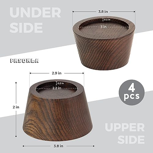 Bed Risers (Set of 4) Furniture Risers Lifts Height 2", Oak Solid Wooden Risers for Bed, Furniture Risers with Non-Slip Recessed Hole (Monolithic Wood, 4pcs-2" Hight-Walnut Color) - Image 2