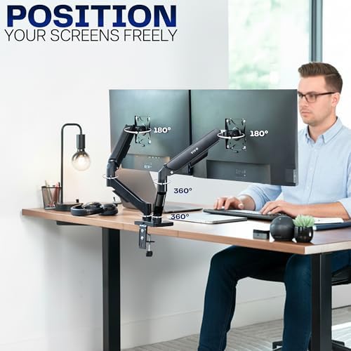 VIVO Dual Monitor Stand, Fully Adjustable Arms for 17 to 32 inch Screens, Mechanical Articulating Desk Mount, Gaming and Office Setups, VESA 75x75, 100x100, Max 19.8 lbs, Classic, Black, STAND-V002O - Image 5