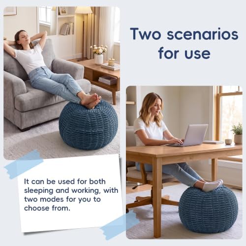 Hobestluk Stuffed Pouf Ottoman Footrest,Round Footstool,Large,Blue Grey - Image 3