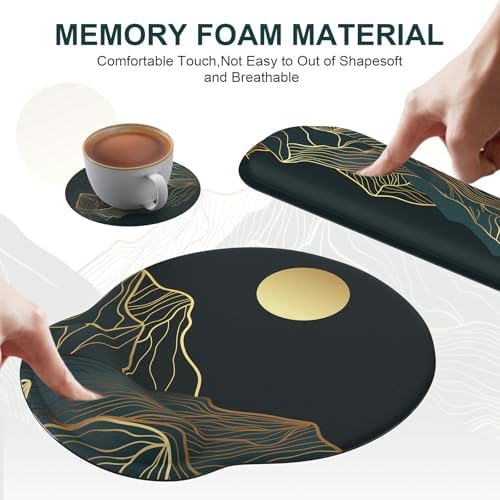 iCasso Large Mouse Pad, 4in1 XXL Mousepad + Keyboard Wrist Rest+Mouse Wrist Rest+Coaster Set with Ergonomic Design for Computer(Cyan-Mountain) - Image 4