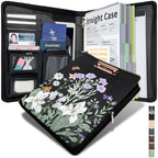Clipboard with Storage for Men Women, Leather Padfolio Portfolio with Zipper, 1 Inch 3 Ring Binder 5 Dividers, Notepad for Letter Size, Elastic Closure and Pen Loop, Card Slot Black Flower by KLLVE